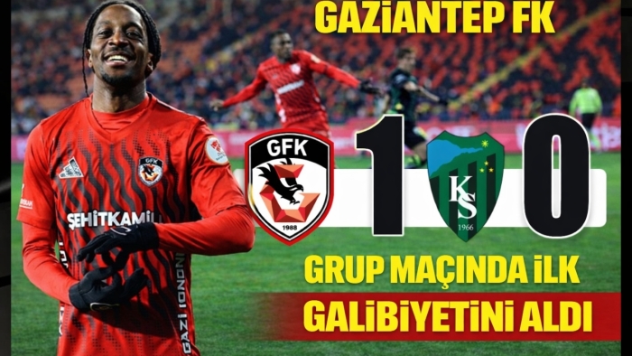 Gaziantep FK, 10 kişi kaldığı maçta pes etmedi  1 saat önce  Ziraat Türkiye Kupası grup maçlarında Kocaelispor’u ağırlayan Gaziantep Futbol Kulübü, on kişi kaldığı maçı Lungoyi’nin attığı golle 1-0 kazanmayı bildi.